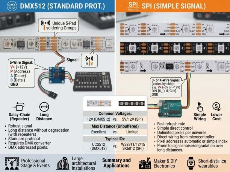 Pixel adresseerbare DMX512 vs. SPI LED Strip vergelijking