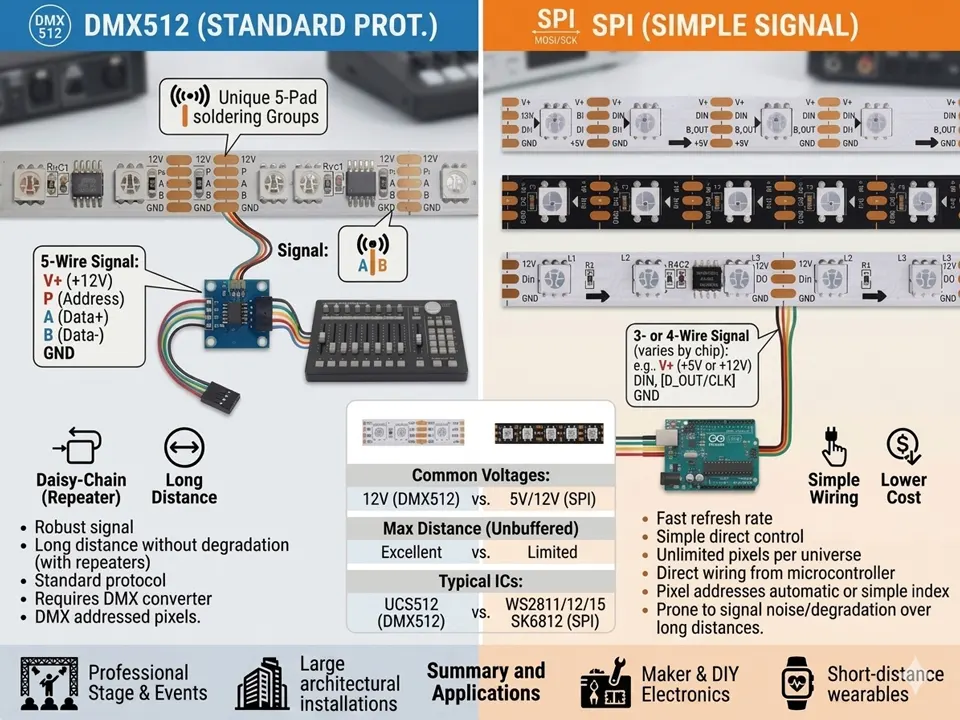 Piksel Adresli DMX512 vs SPI LED Şerit Karşılaştırması