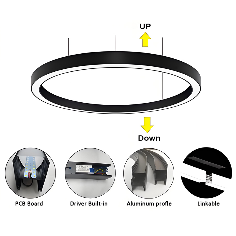 Aluminum round ring pendant lighting up and down