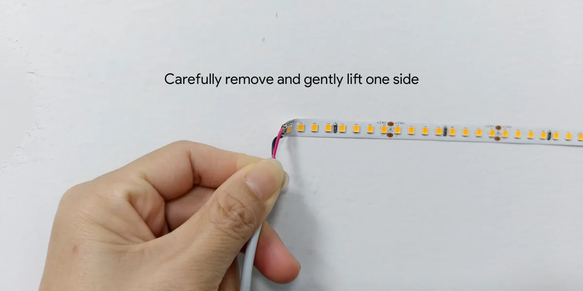 LED Strip Light Removal Steps_Carefully remove and gently lift one side LED Strip Light Removal Steps_Carefully remove and gently lift one side