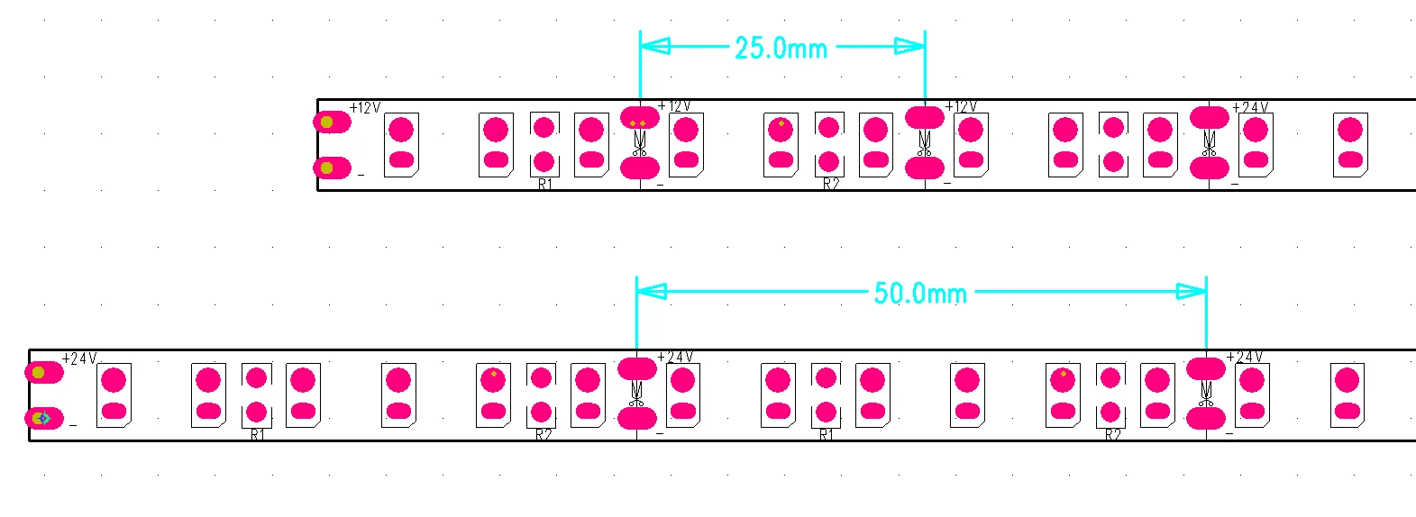 12V LED-lichtstrip en 24V stripstrips lengteverschillen 12V LED-lichtstrip en 24V stripstrips lengteverschillen