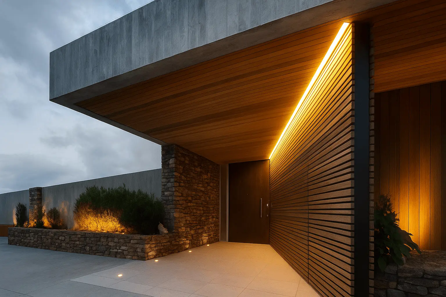 Building facade with led linear light outdoor