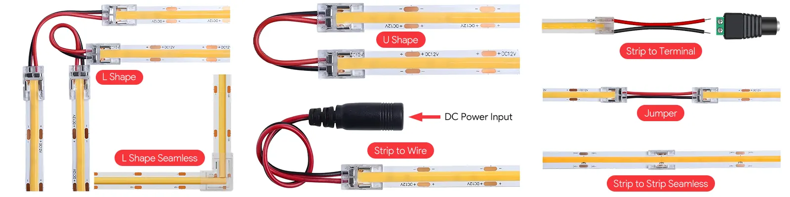 COB LED Strip Solderless Connectors