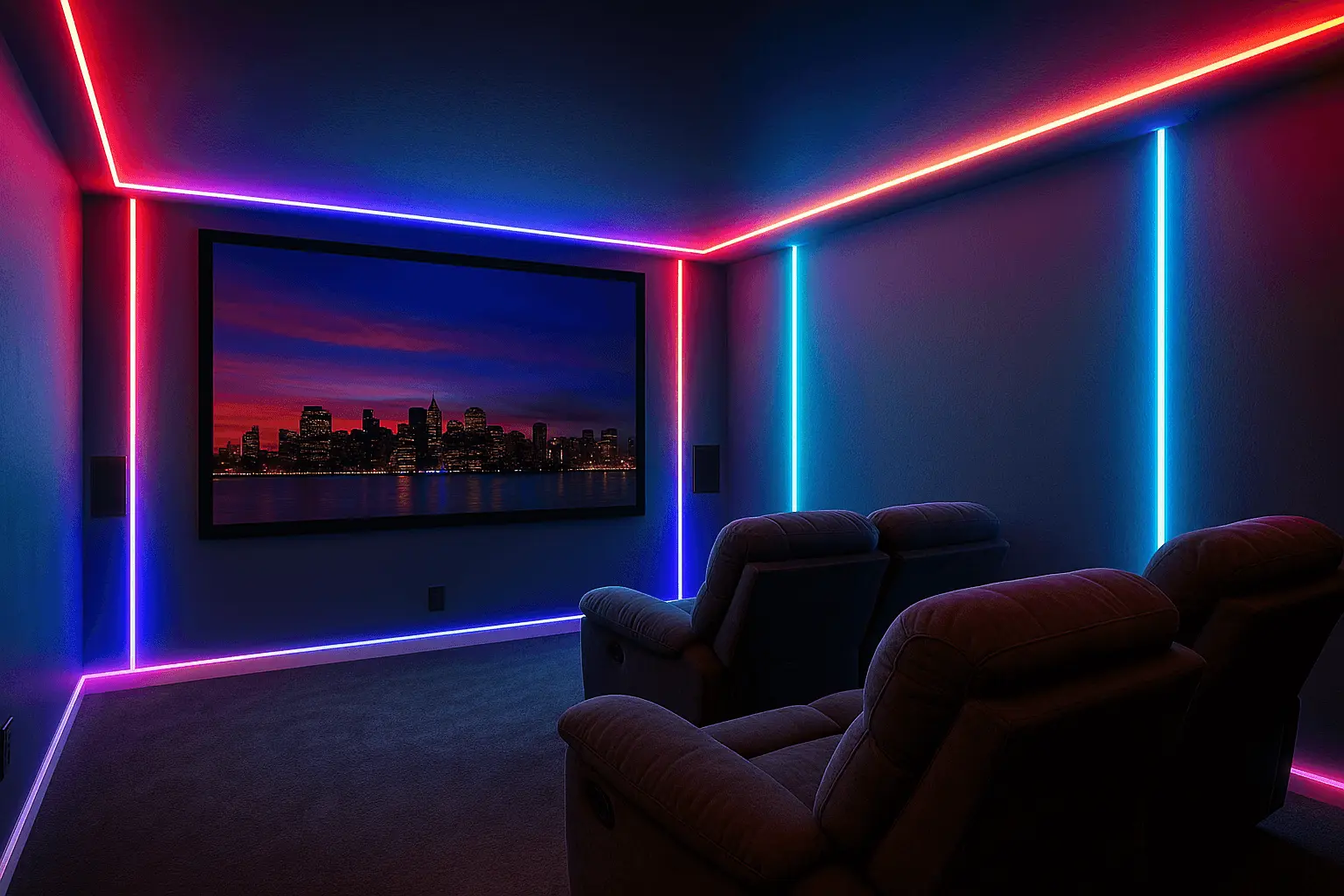 Home theater with led linear light rgb