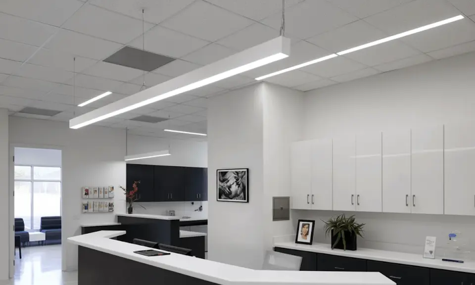 Open-plan office with led linear ceiling light