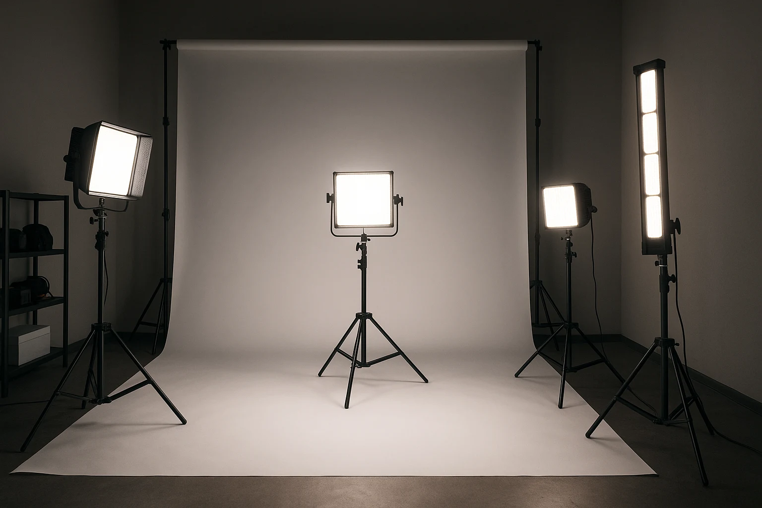 Photo studio with 95 CRI COB panels strips Photo studio with 95 CRI COB panels strips