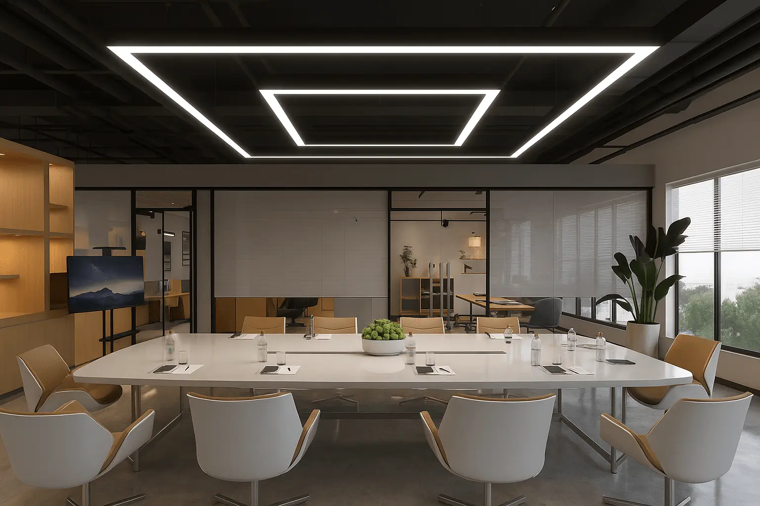 conference room with led linear pendant light dimmable