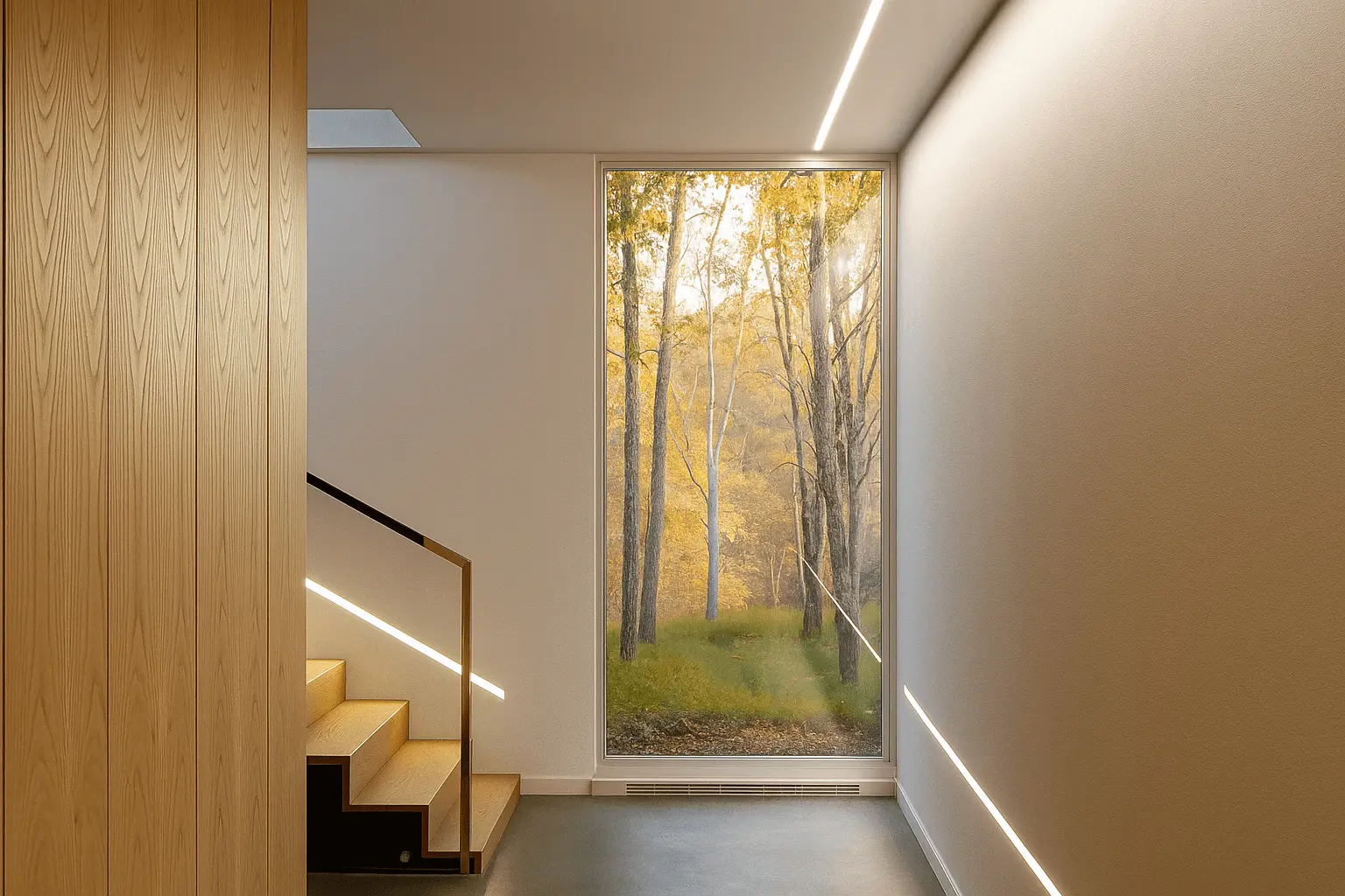 Residential hallway with recessed led linear light profile