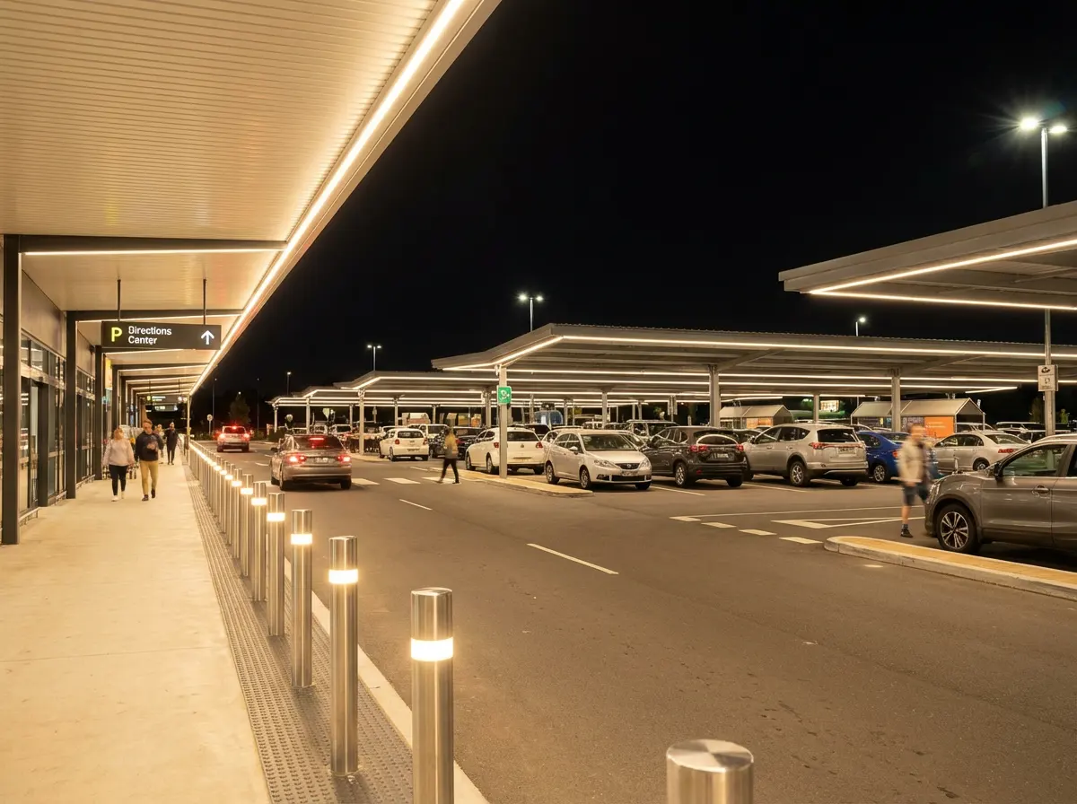 COB LED strip lights providing even illumination in a parking lot COB LED strip lights providing even illumination in a parking lot, ensuring safety and clear visibility for pedestrians and vehicles.