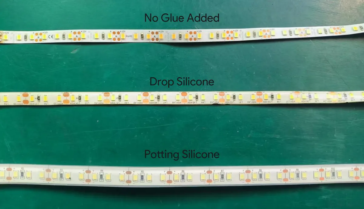 Kiểm tra so sánh sự thay đổi nhiệt độ màu trong dải LED với lớp phủ giọt nước so với lớp phủ chậu-1