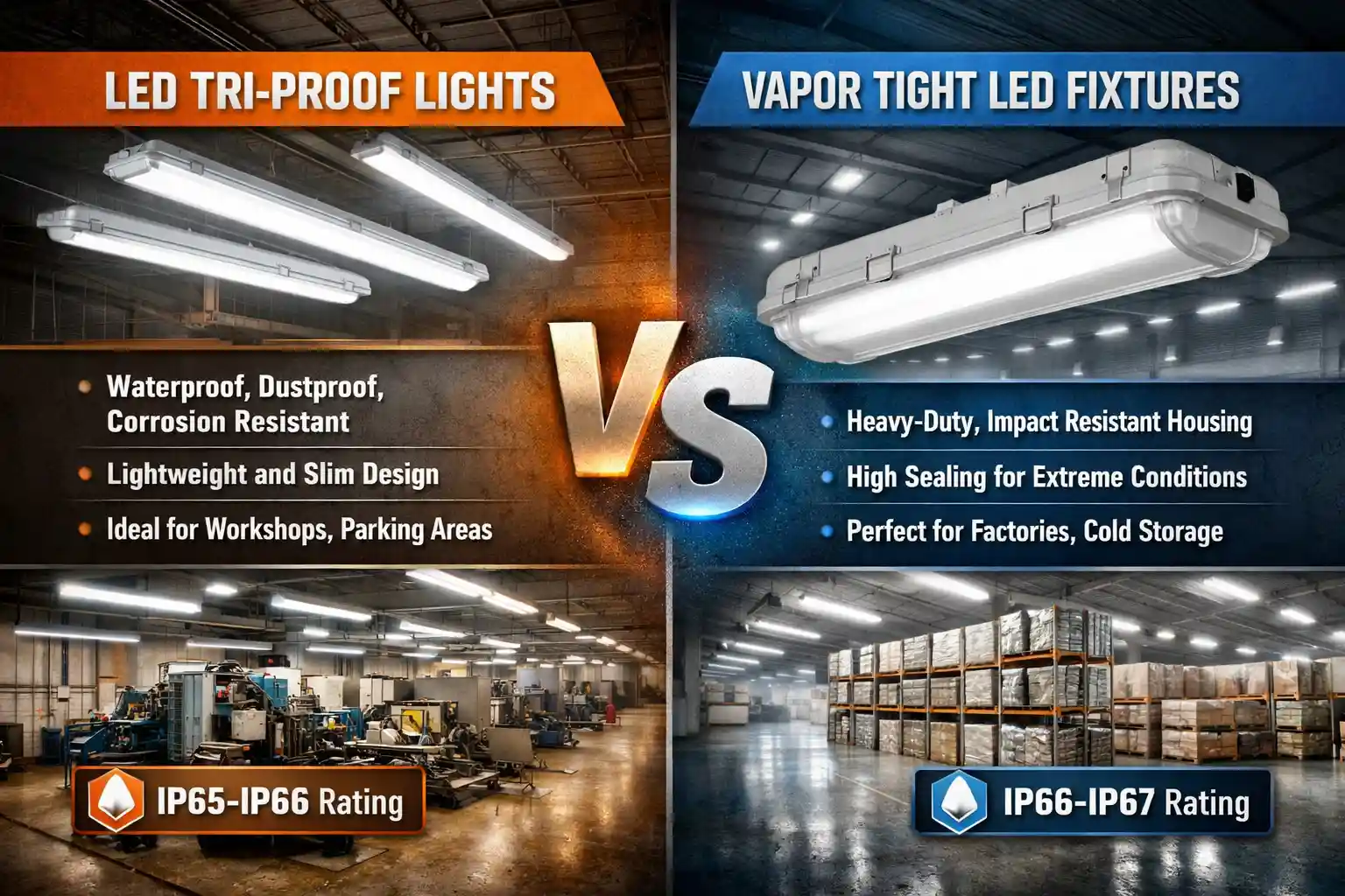 Сравнение светодиодных ламп Tri-Proof и пароизоляционных светодиодных приборов для промышленного применения