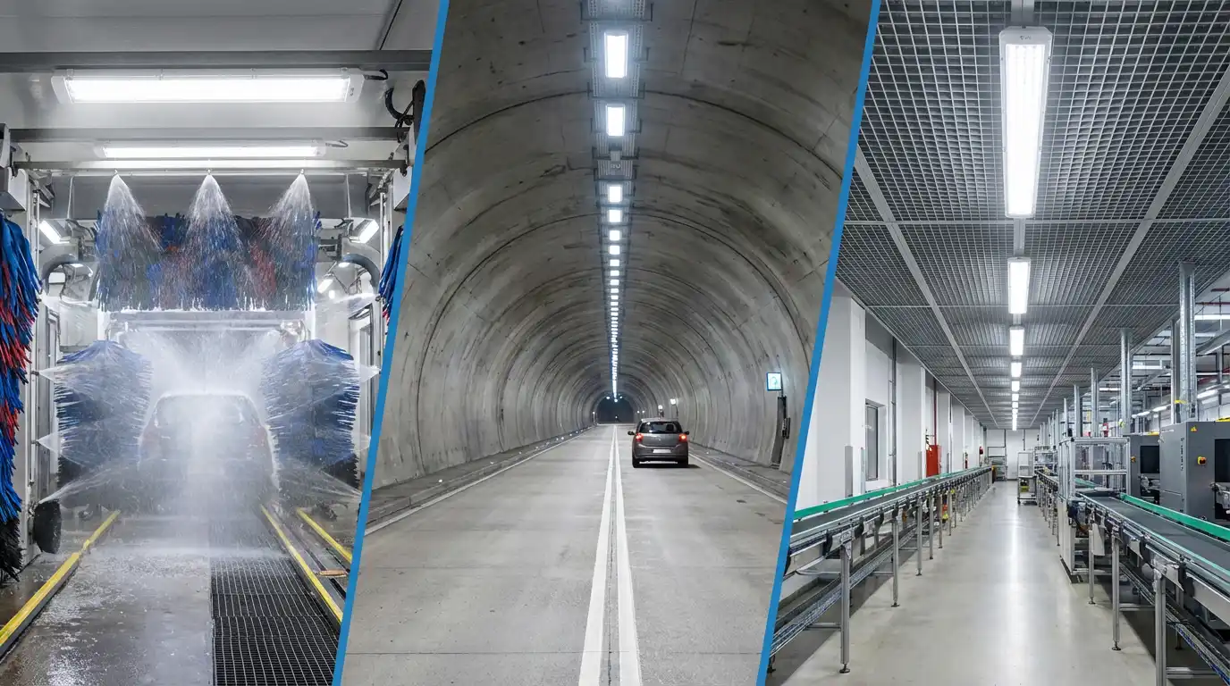 Светодиодное освещение Tri-Proof в автомойках, туннелях и промышленных коридорах