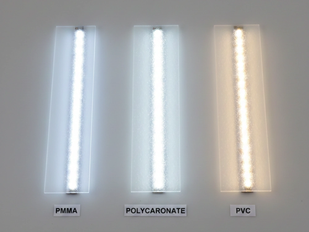 Comparison of PMMA, polycarbonate, and PVC LED diffuser materials