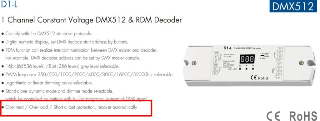 DMX512 decoder protection DMX512 decoder protection