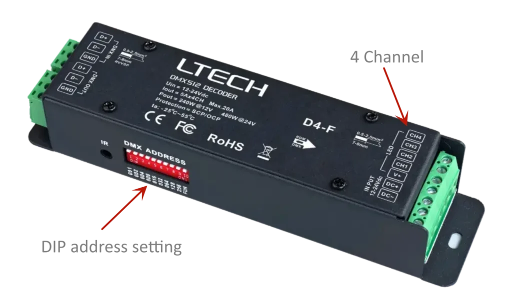 LTECH 4 channel CV DMX512 decoder