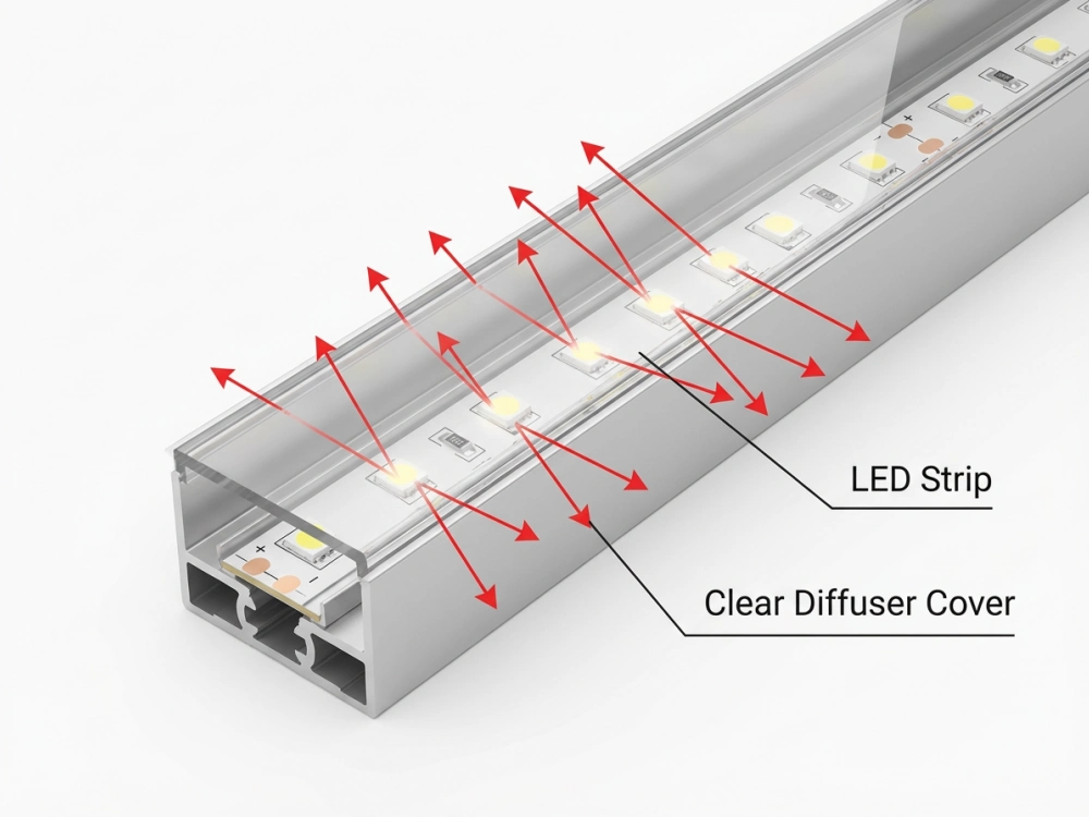 Light transmission through a clear LED diffuser cover