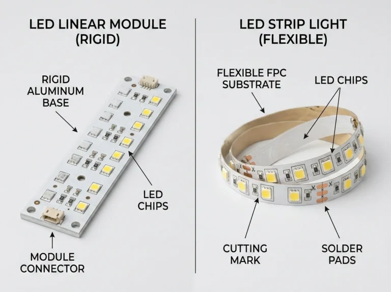 Comparaison côte à côte de module linéaire LED VS pour éclairage commercial
