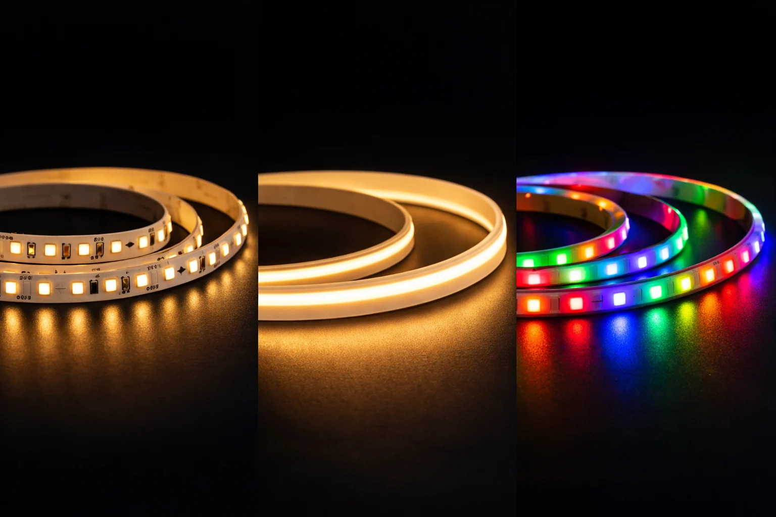 Flexible LED strip light installed under cabinet for accent and decorative lighting application