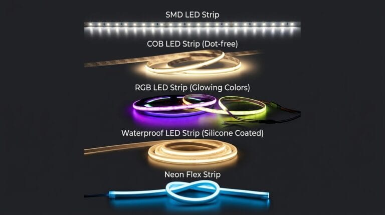 SMD、COB、RGB、防水、ネオンフレックスを含む LED ストリップ タイプの比較