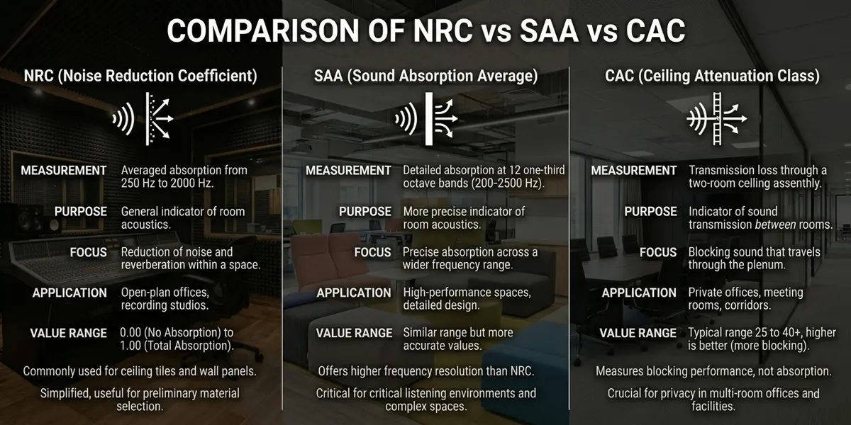Comparaison du CNRC avec d'autres mesures acoustiques