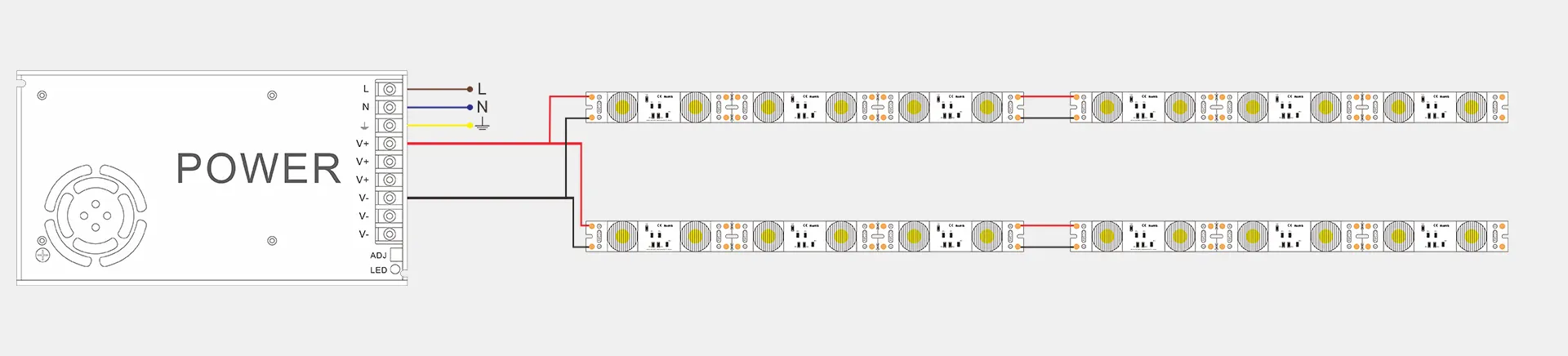 LED rígido de corrente constante, com iluminação total, barra_ROC20E020D_DIAGRAMA