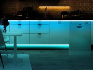 Cyan LED strip light for kitchen cabinet lighting
