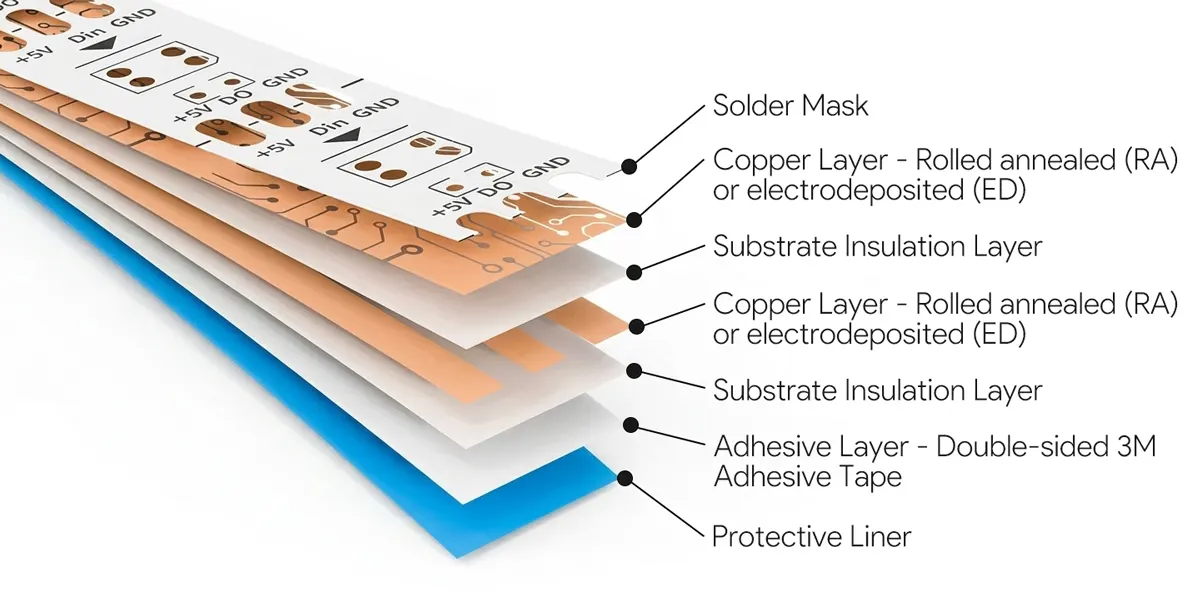 Structure flexible de couche de PCB de bande de LED Structure flexible de couche de PCB de bande de LED