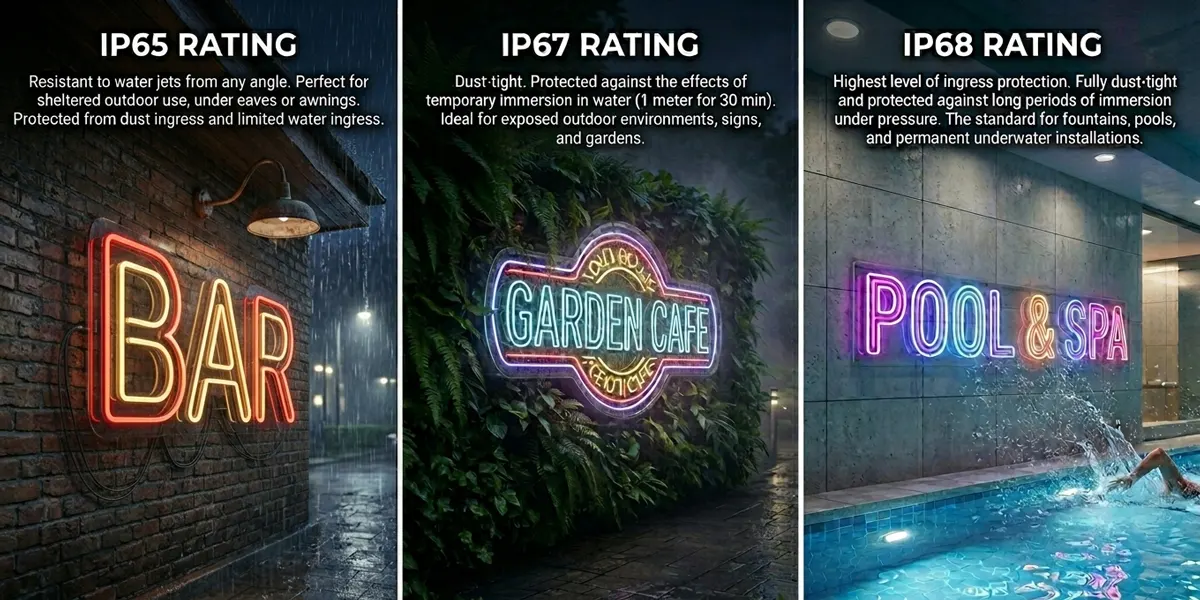 LED Neon Signs - IP65 vs. IP67 vs. IP68