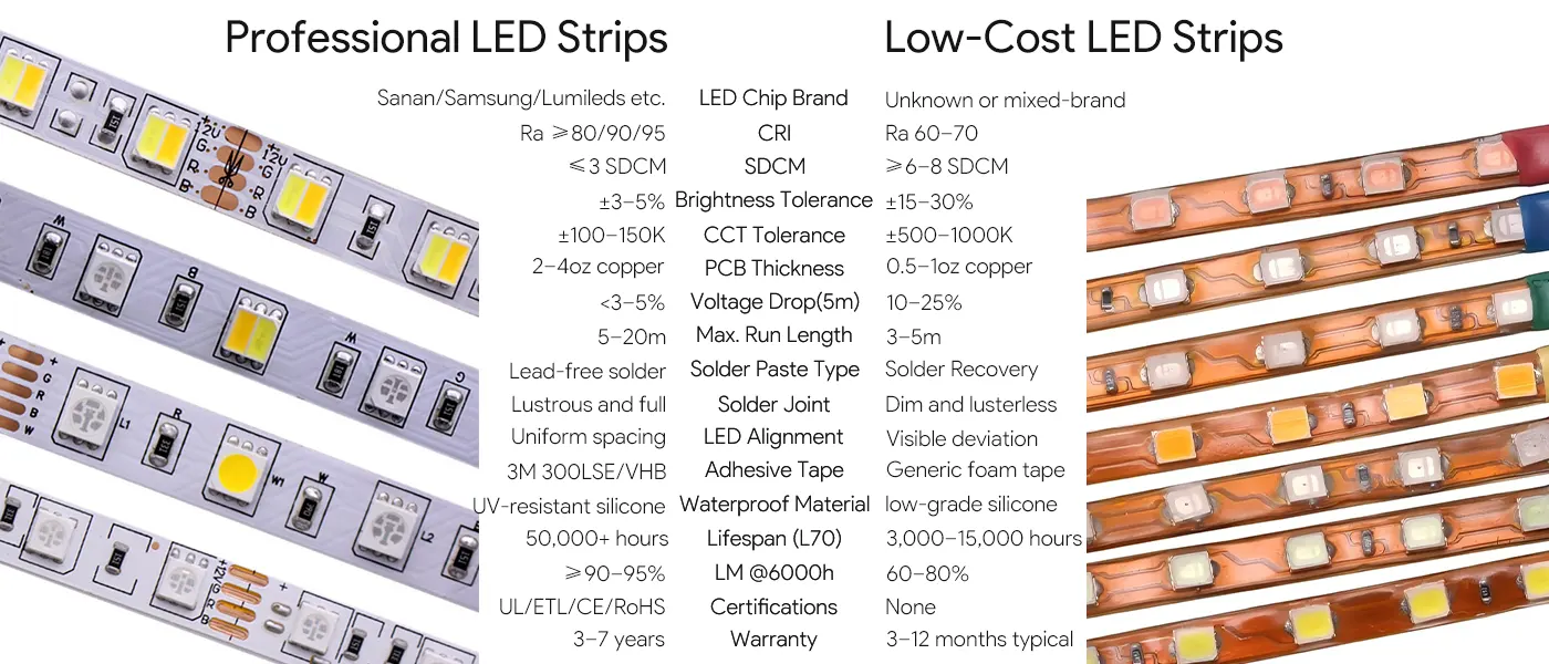 Professional LED Strips vs Low-Cost LED Strips