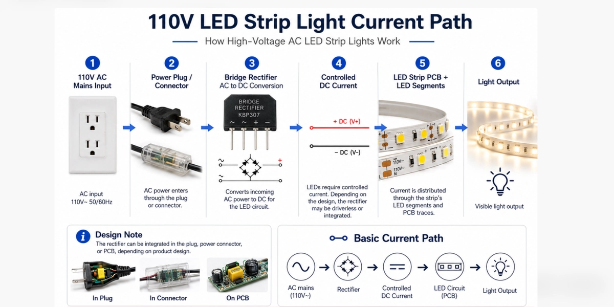 High-Voltage LED Strip Current Path