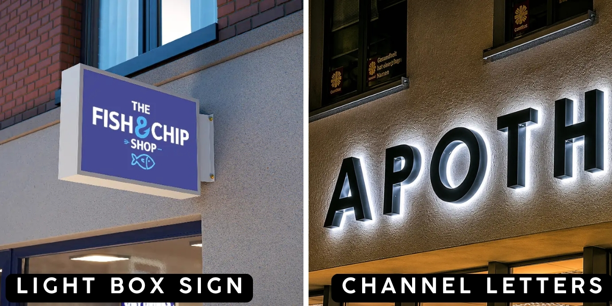 Litery kanału vs znaki lightbox